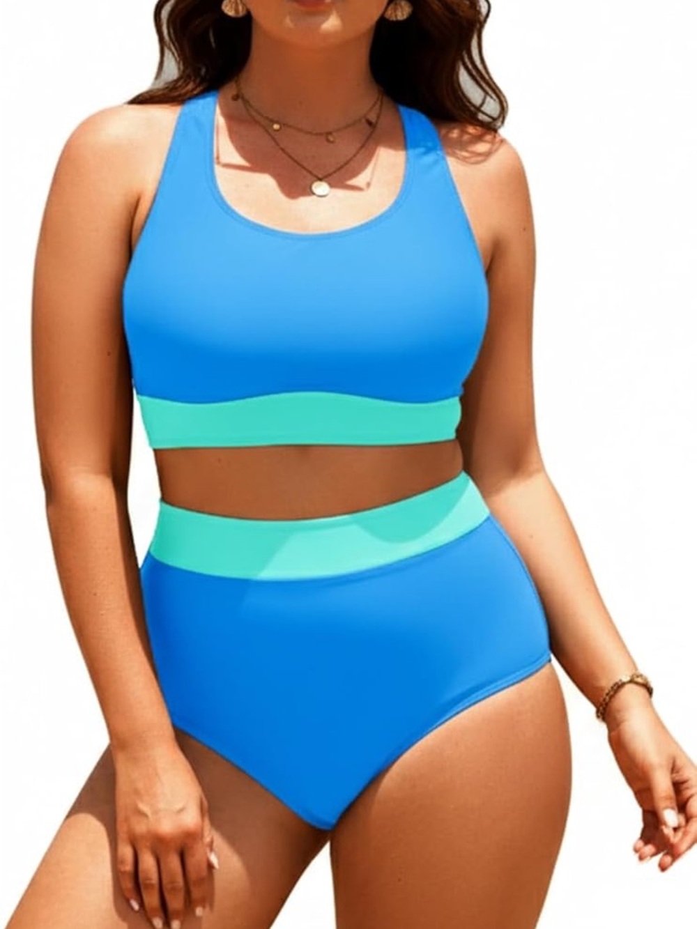 Aqua Eve Plus Size High Waisted Bikini Swimsuits Scoop Neck Bikini Set Sporty